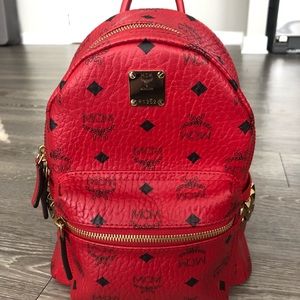 MCM red backpack small studs on sides